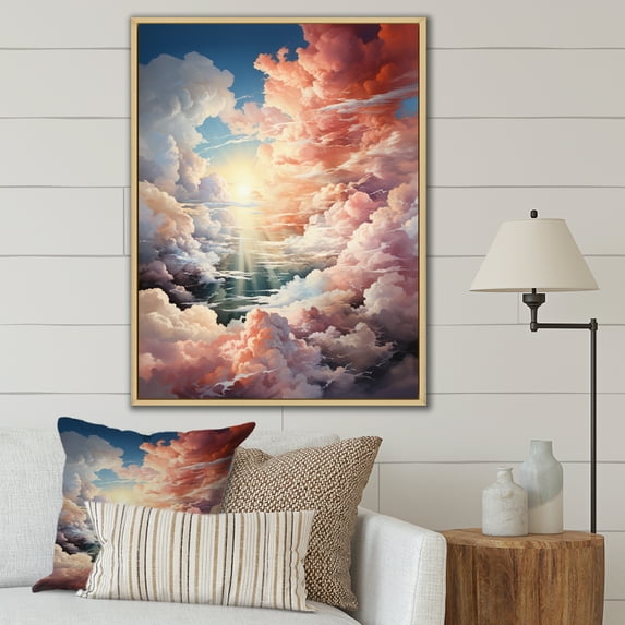 Designart "Of Serenity Clouds Pillows art painting" Landscape & Nature Floater Framed Wall Art Print