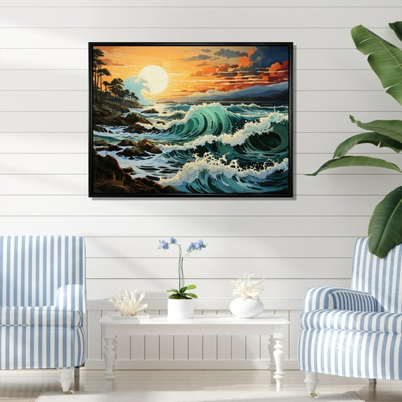 Designart "Of Wonder Coastal waves Waves painting II" Nautical & Beach Floater Framed Wall Art Print