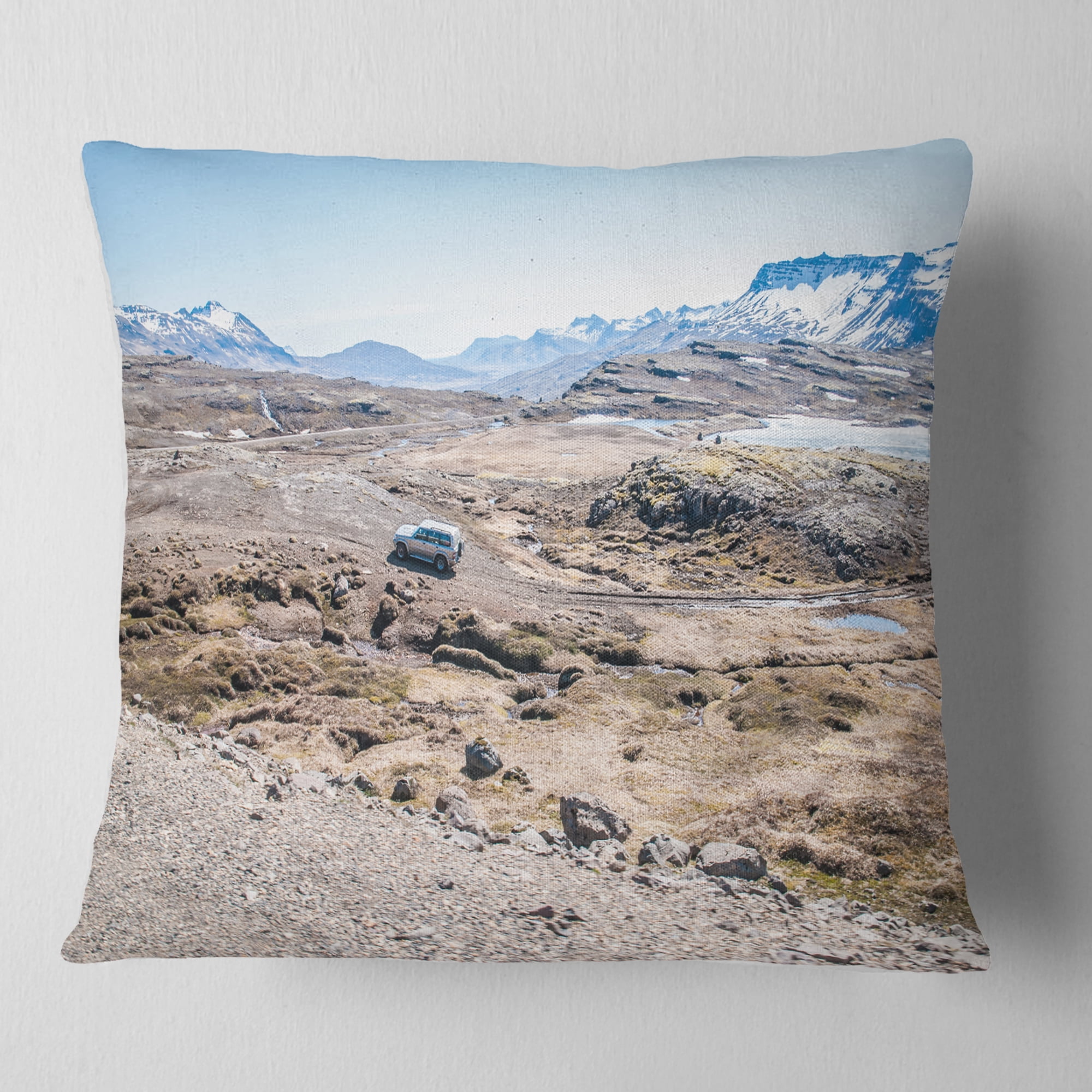 Designart Off road Iceland Mountains - Landscape Printed Throw Pillow - 18x18