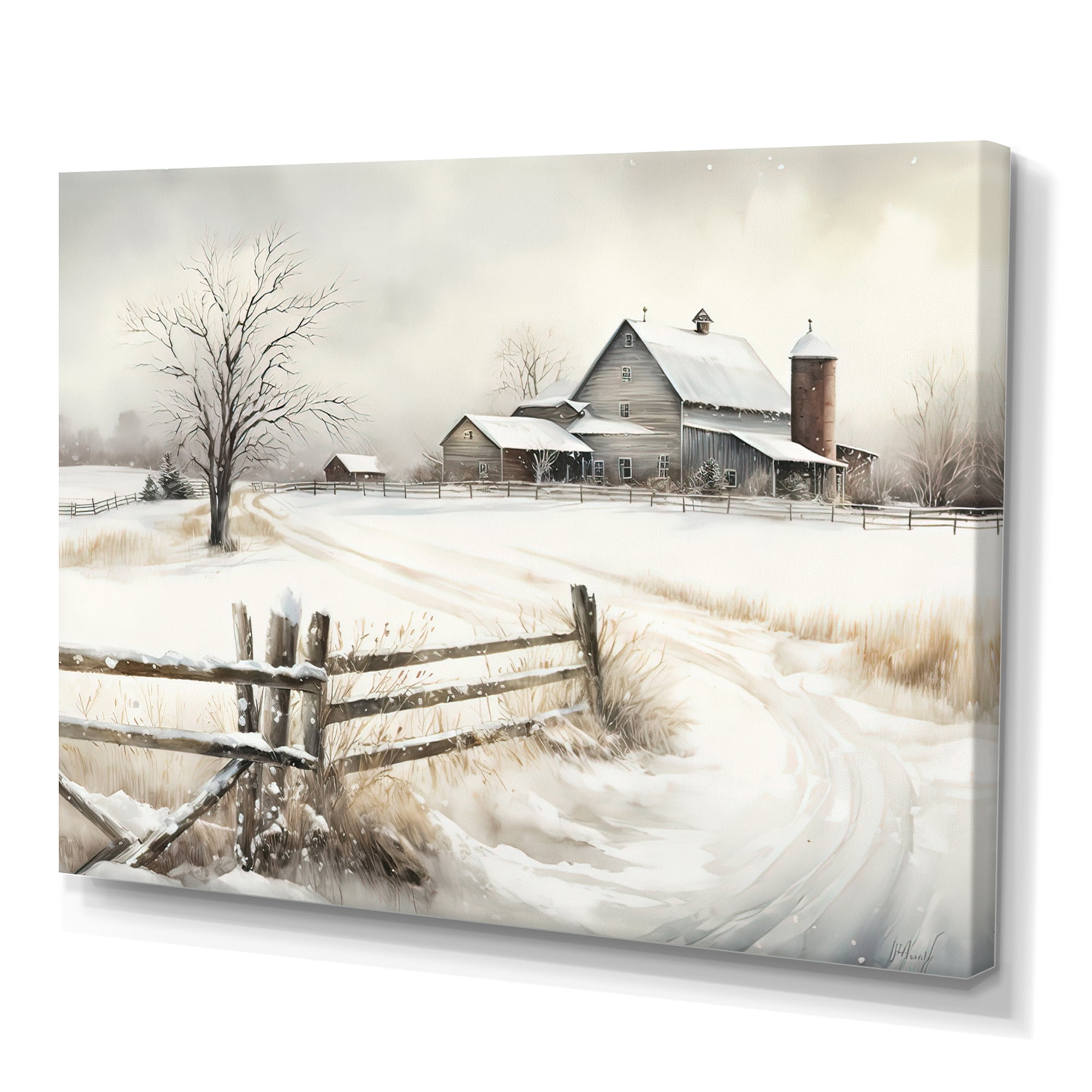 Designart Ohio Farm In Winter Canvas Wall Art