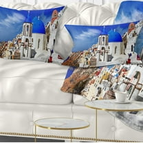 Designart Oia Village Greece Panorama - Landscape Printed Throw Pillow - 12x20