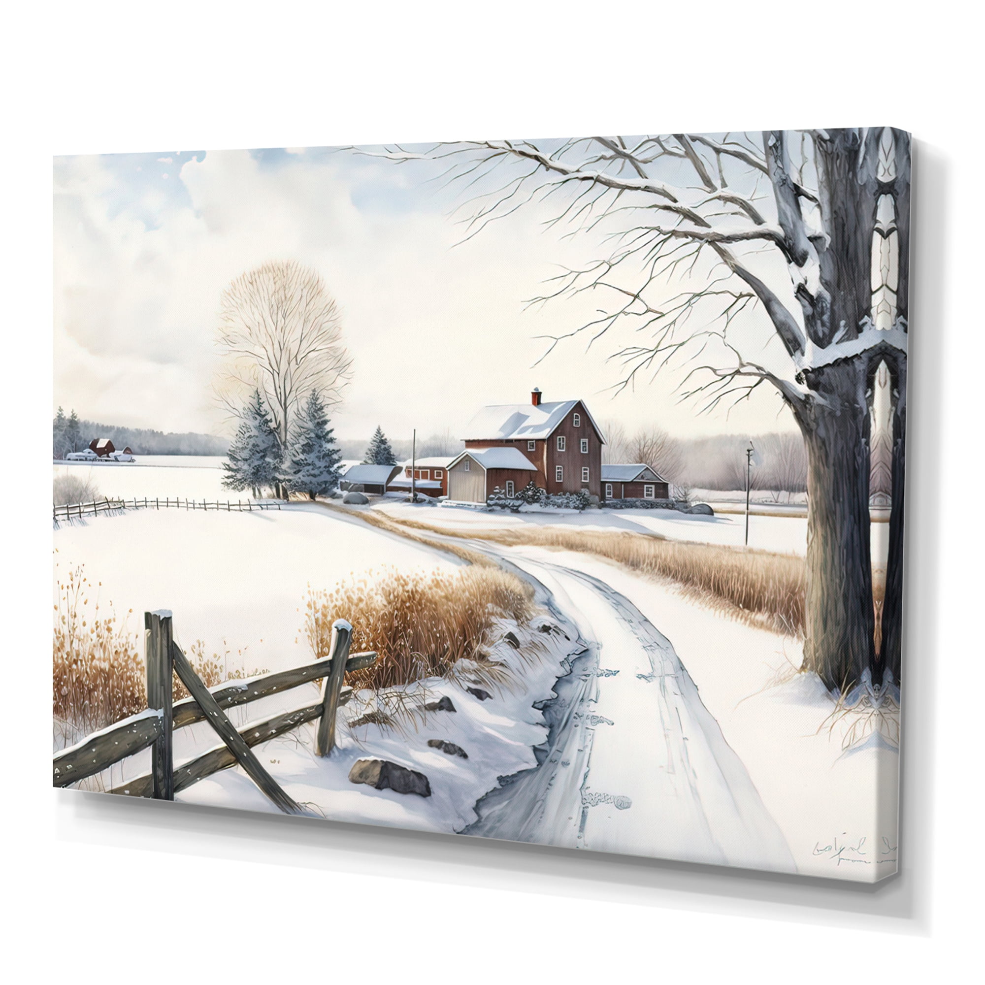 Designart Oklahoma Farm In Winter Canvas Wall Art