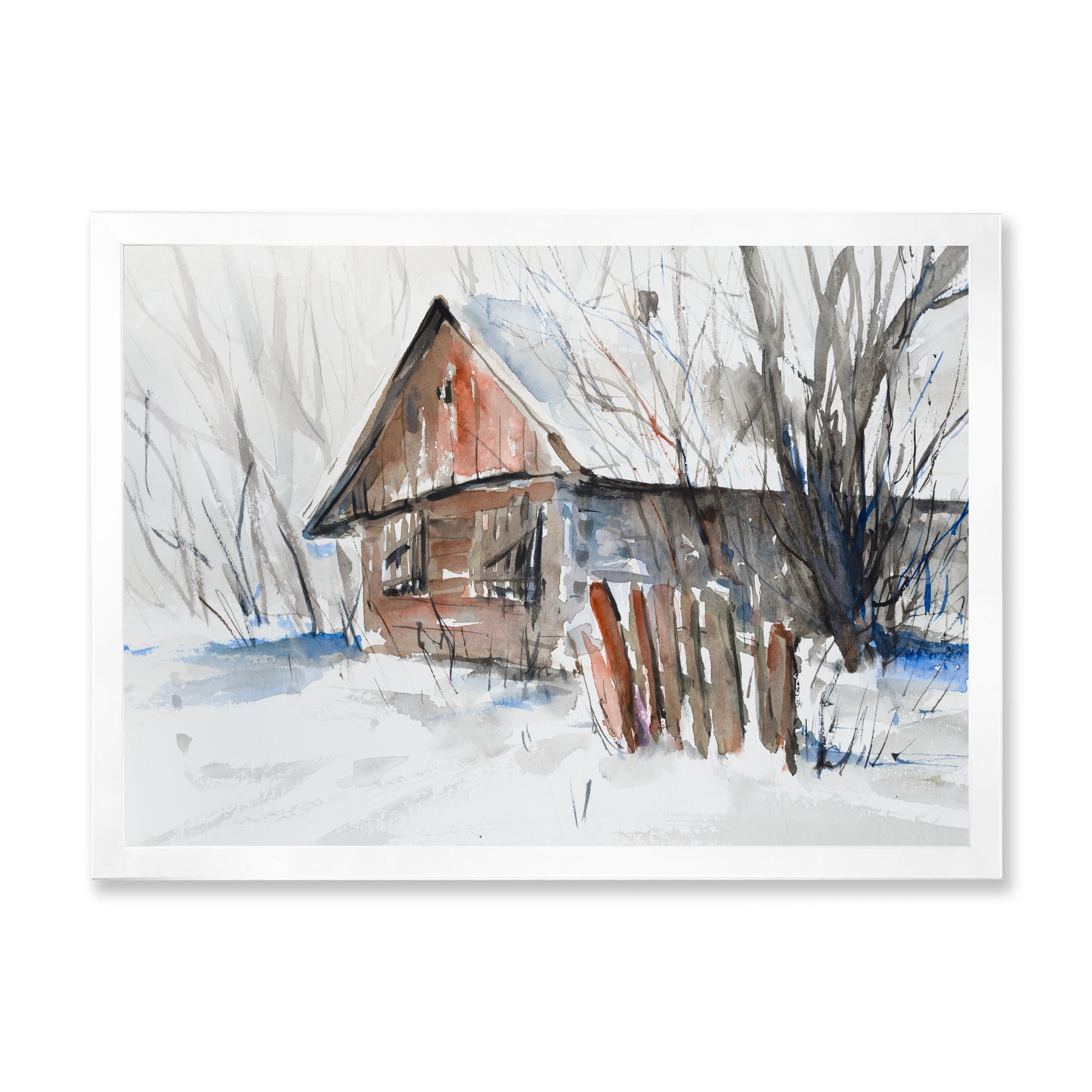 Designart 'Old Abandoned Wooden House In Winter Snow Picture' Traditional Framed Art Print