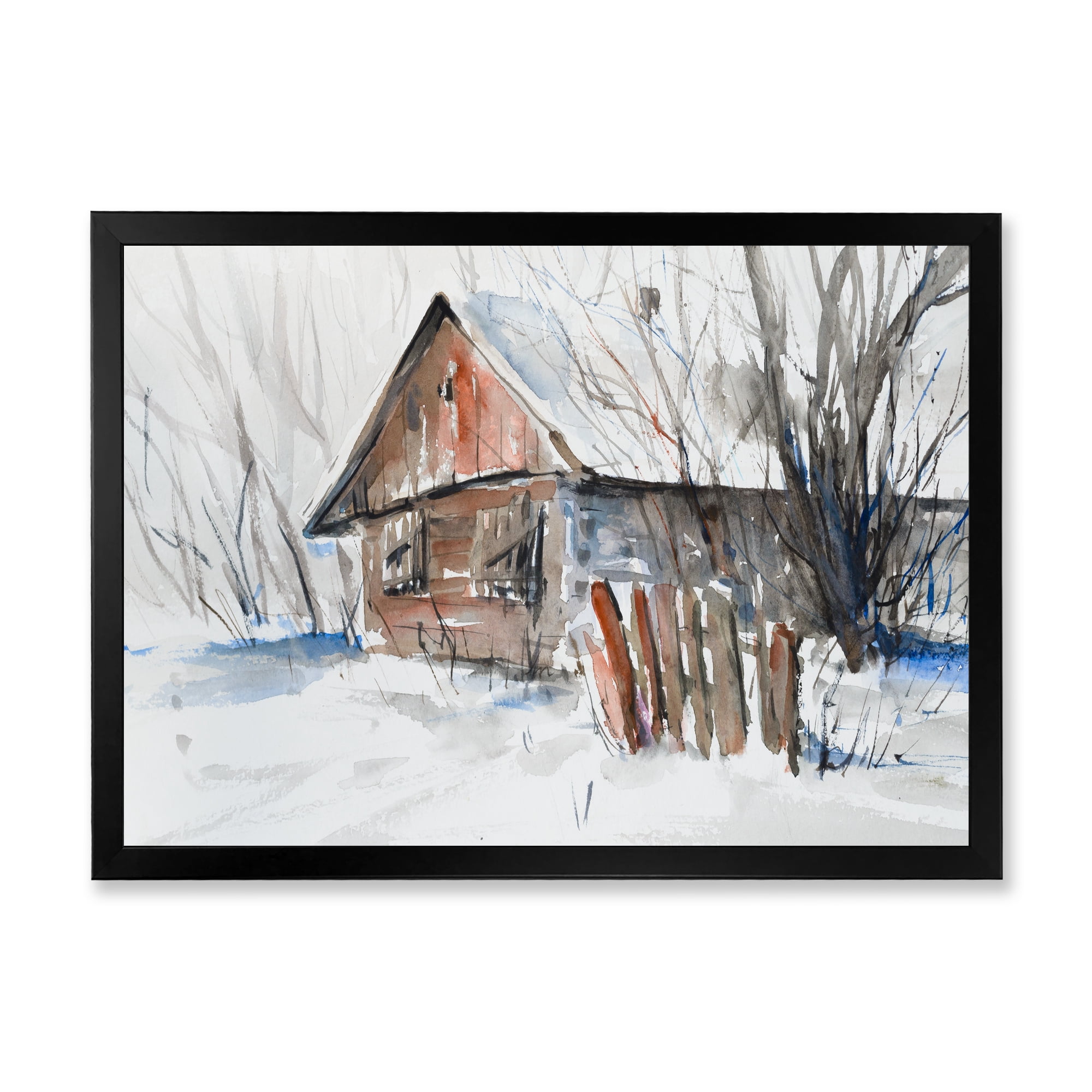 Designart 'Old Abandoned Wooden House In Winter Snow Picture' Traditional Framed Art Print