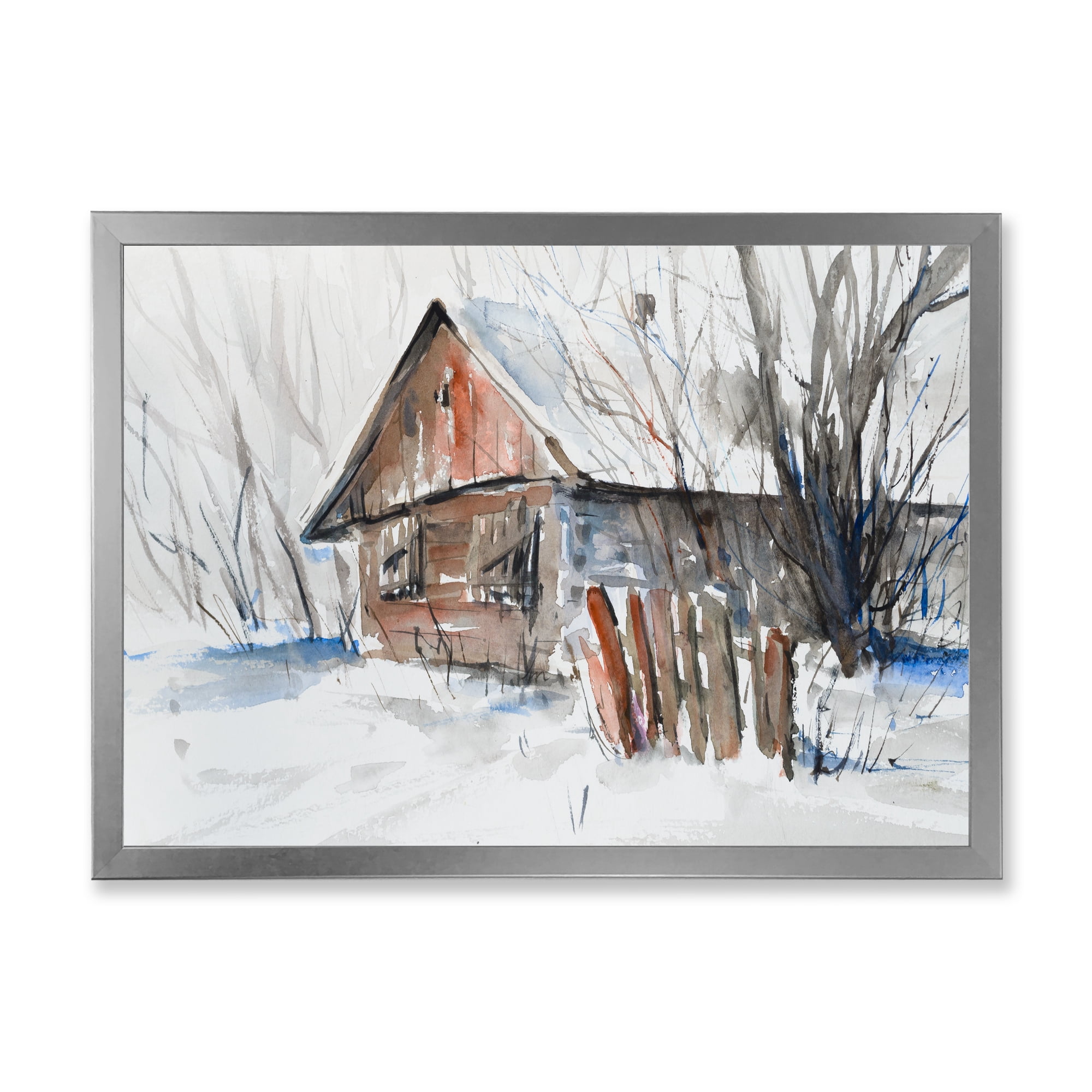 Designart 'Old Abandoned Wooden House In Winter Snow Picture' Traditional Framed Art Print