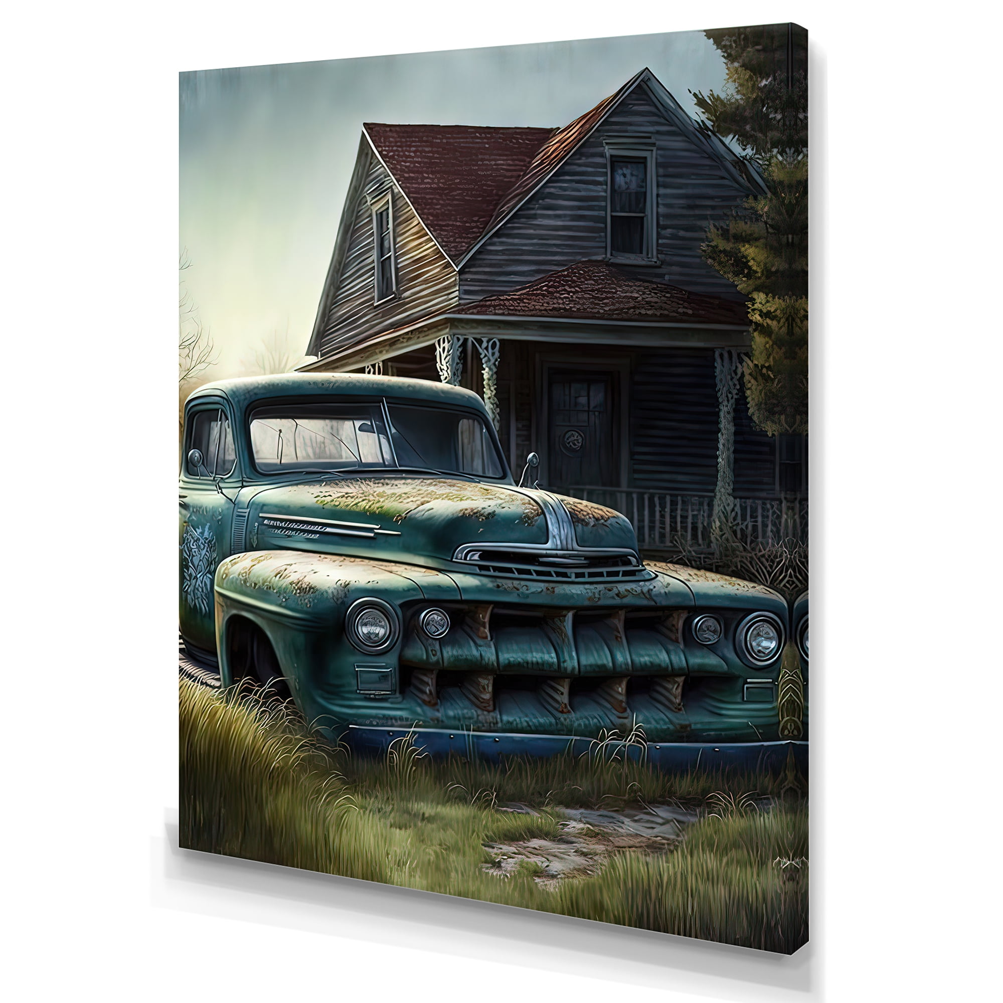 Designart Old American Truck In Barn II Canvas Wall Art