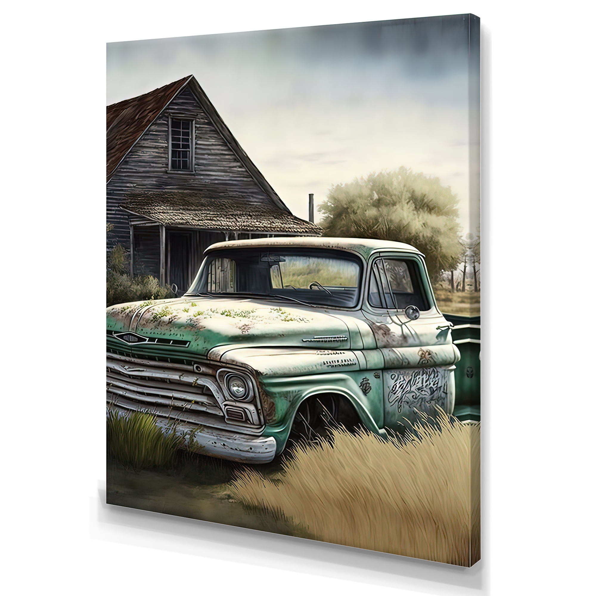 Designart Old American Truck In Barn III Canvas Wall Art