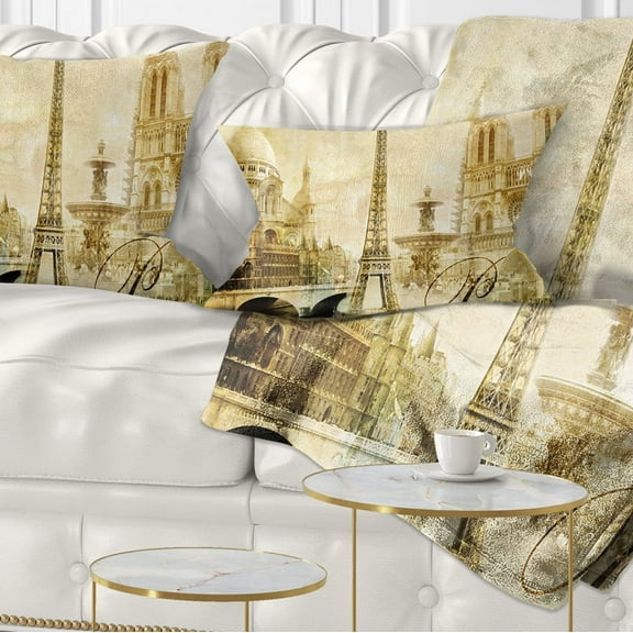 Designart Old Beautiful Paris - Cityscape Digital Throw Pillow - 12x20