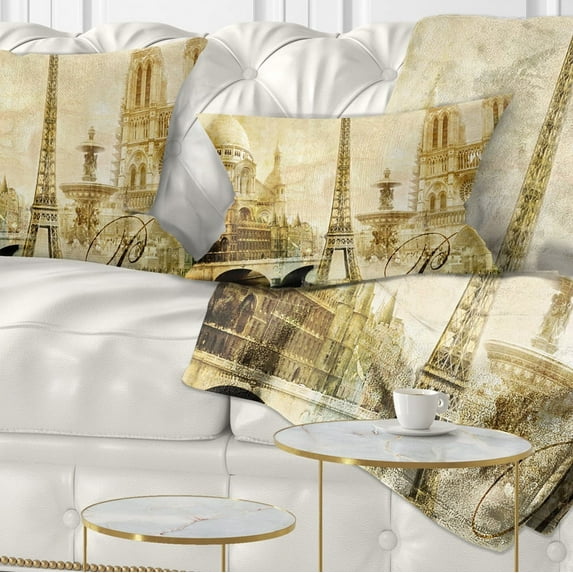 Designart Old Beautiful Paris - Cityscape Digital Throw Pillow - 12x20