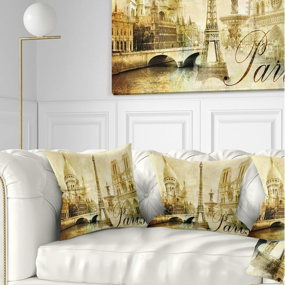 Designart Old Beautiful Paris - Cityscape Digital Throw Pillow - 16x16