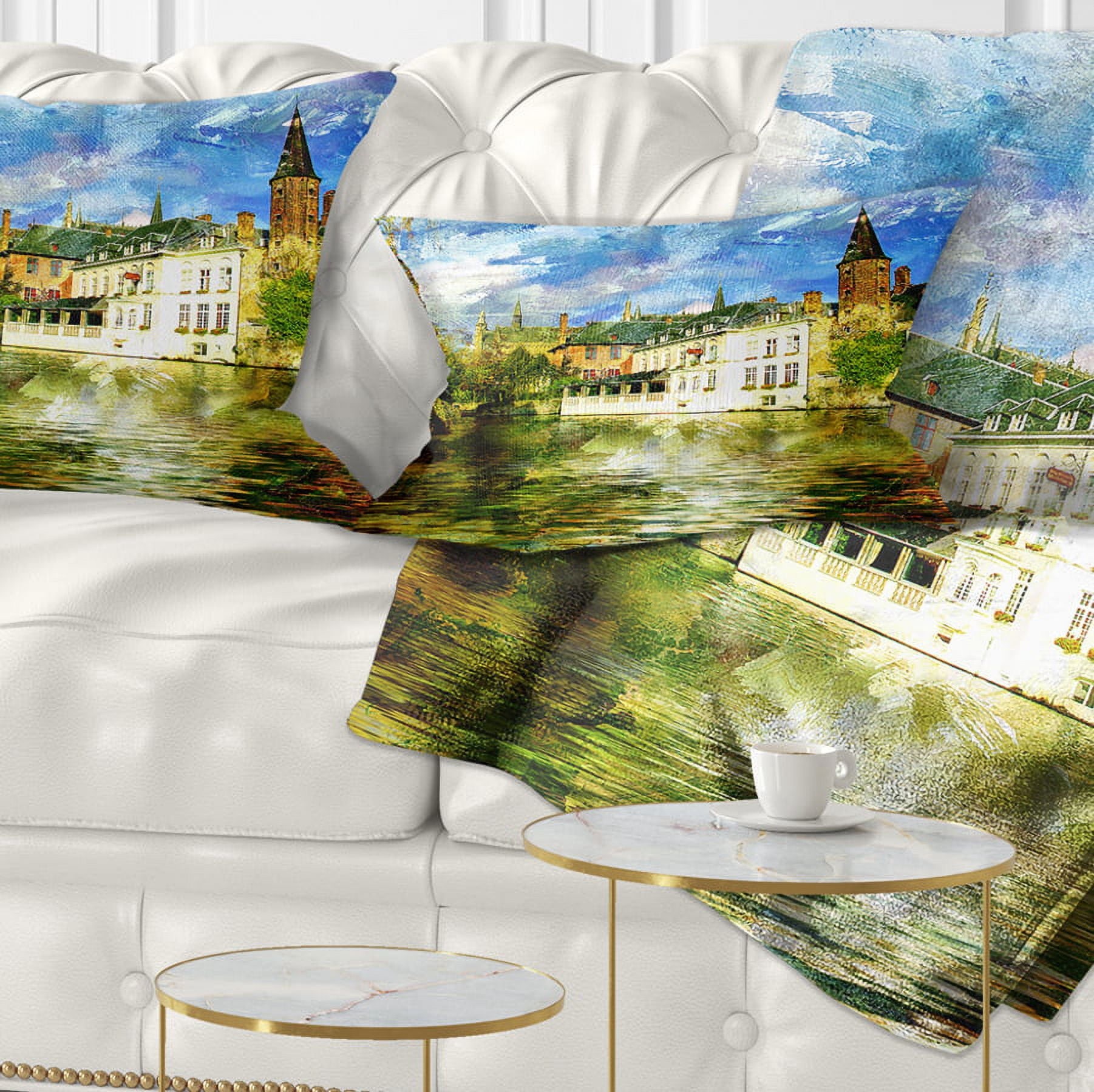 Designart Old Belgium Channel - Landscape Photography Throw Pillow - 12x20