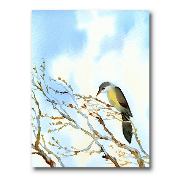 Designart ' Old Bird Sitting On Tree ' Traditional Canvas Wall Art Print