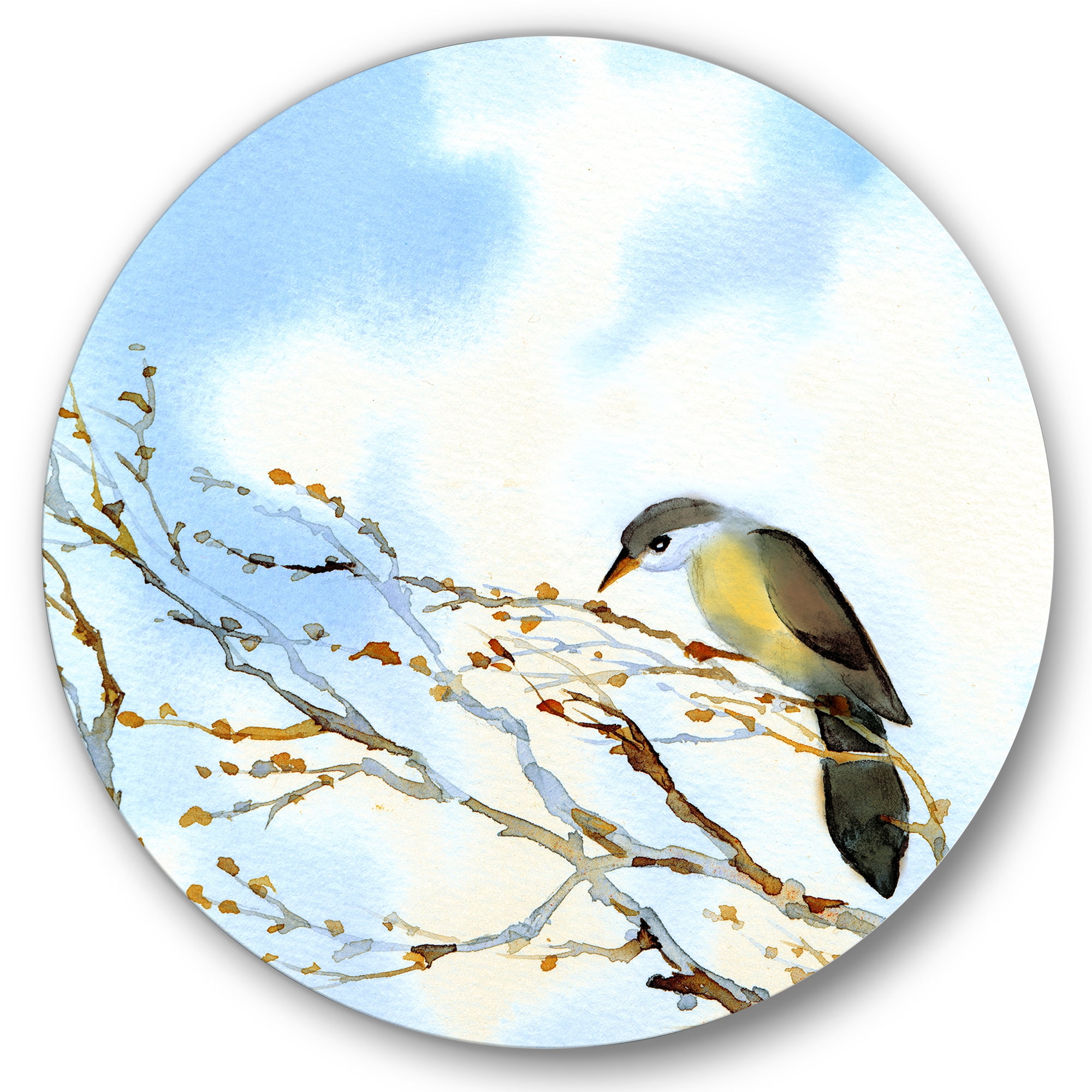 Designart 'Old Bird Sitting On Tree' Traditional Circle Metal Wall Art 29x29 - Disc of 29