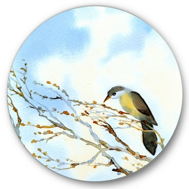Designart 'Old Bird Sitting On Tree' Traditional Circle Metal Wall Art 36x36 - Disc of 36