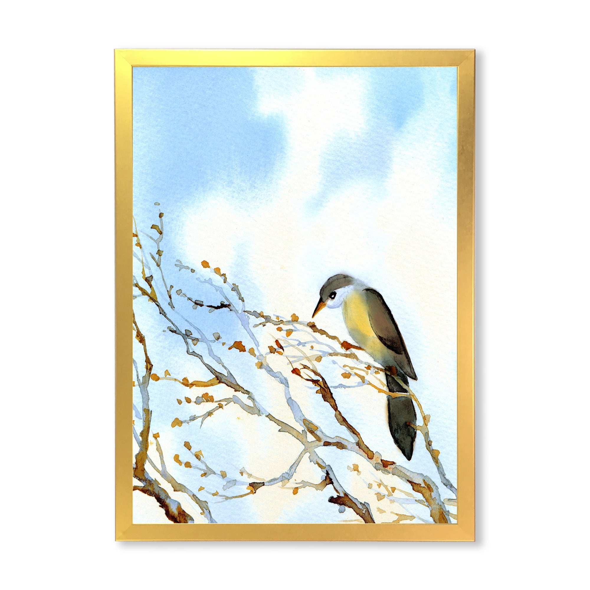 Designart 'Old Bird Sitting On Tree' Traditional Framed Art Print