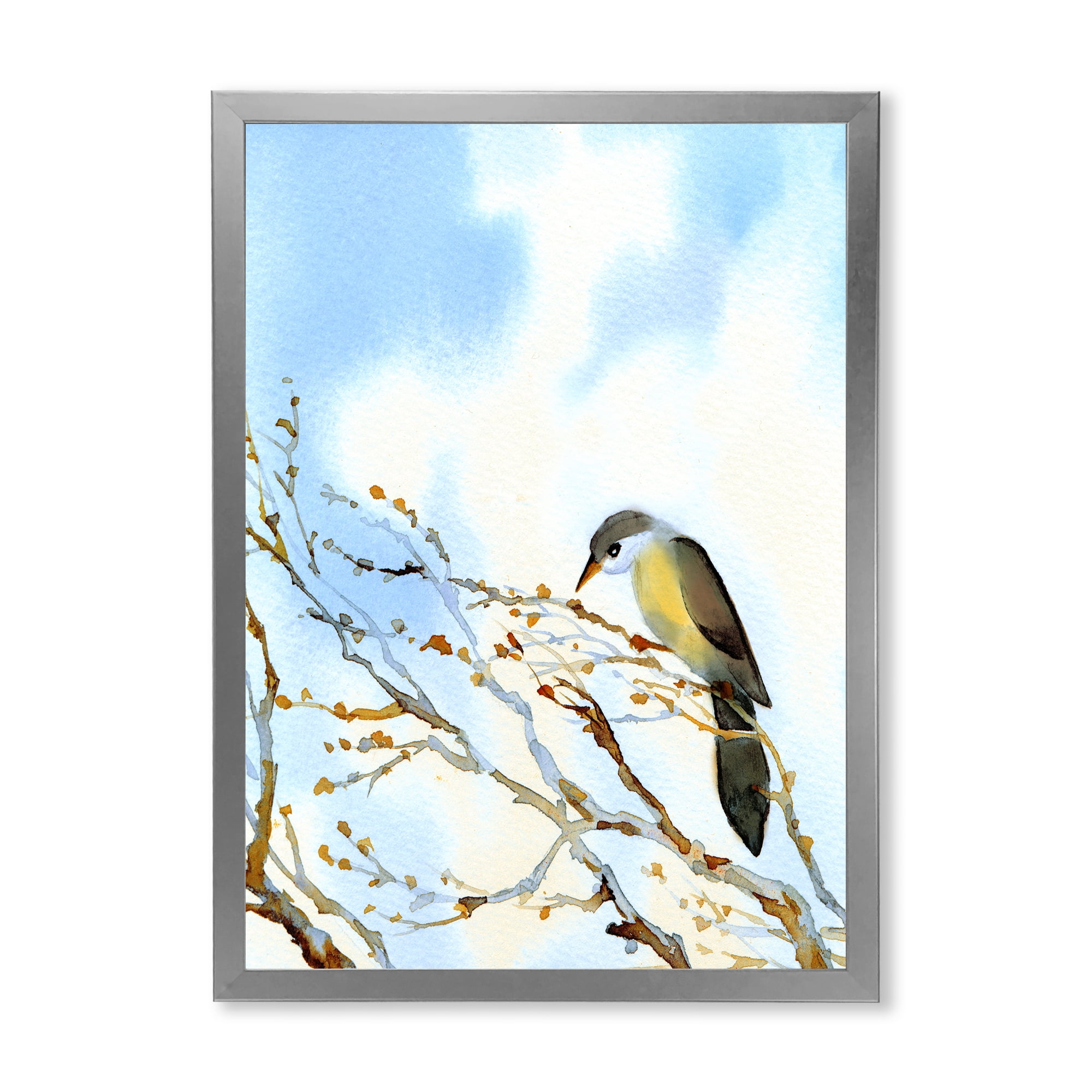 Designart 'Old Bird Sitting On Tree' Traditional Framed Art Print