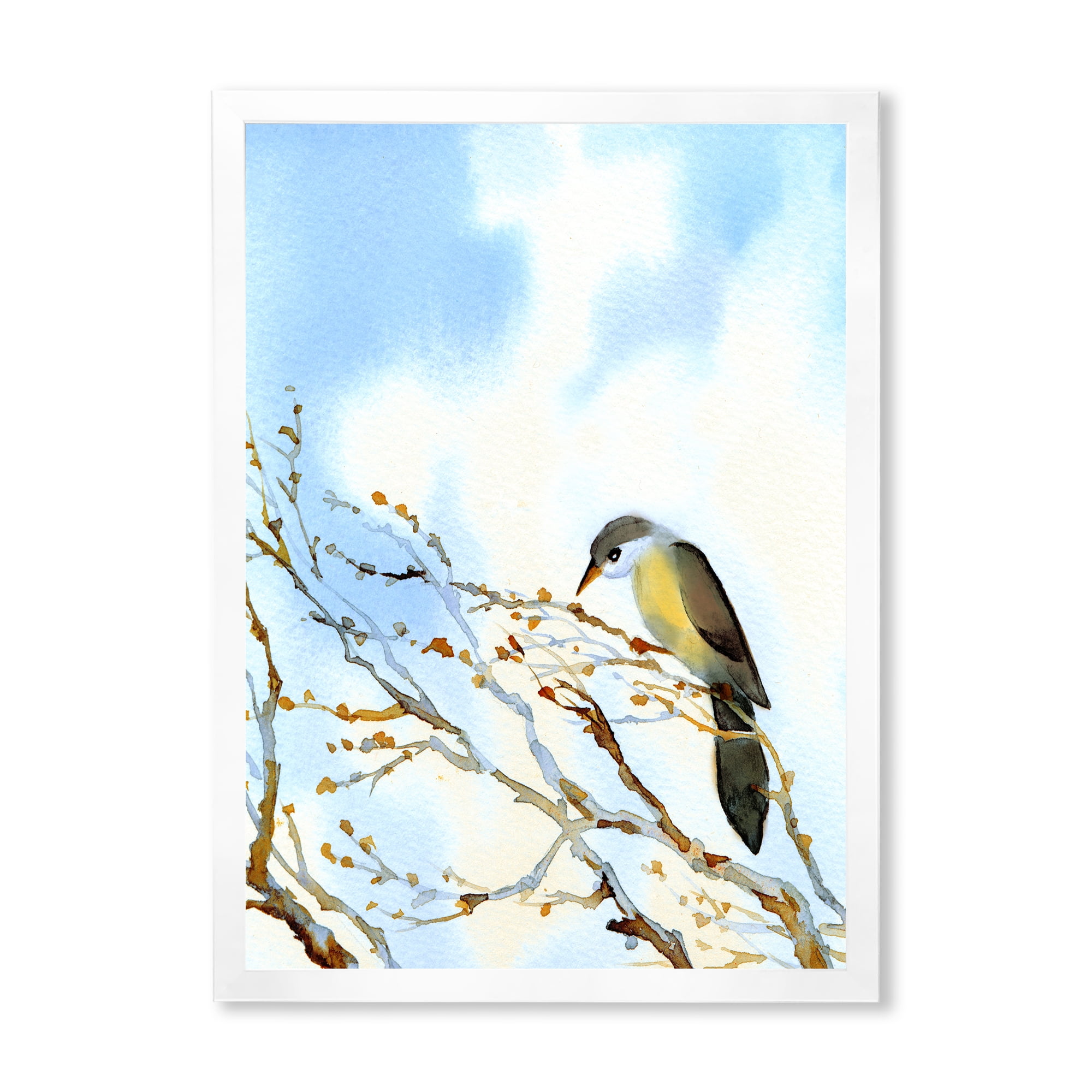 Designart 'Old Bird Sitting On Tree' Traditional Framed Art Print