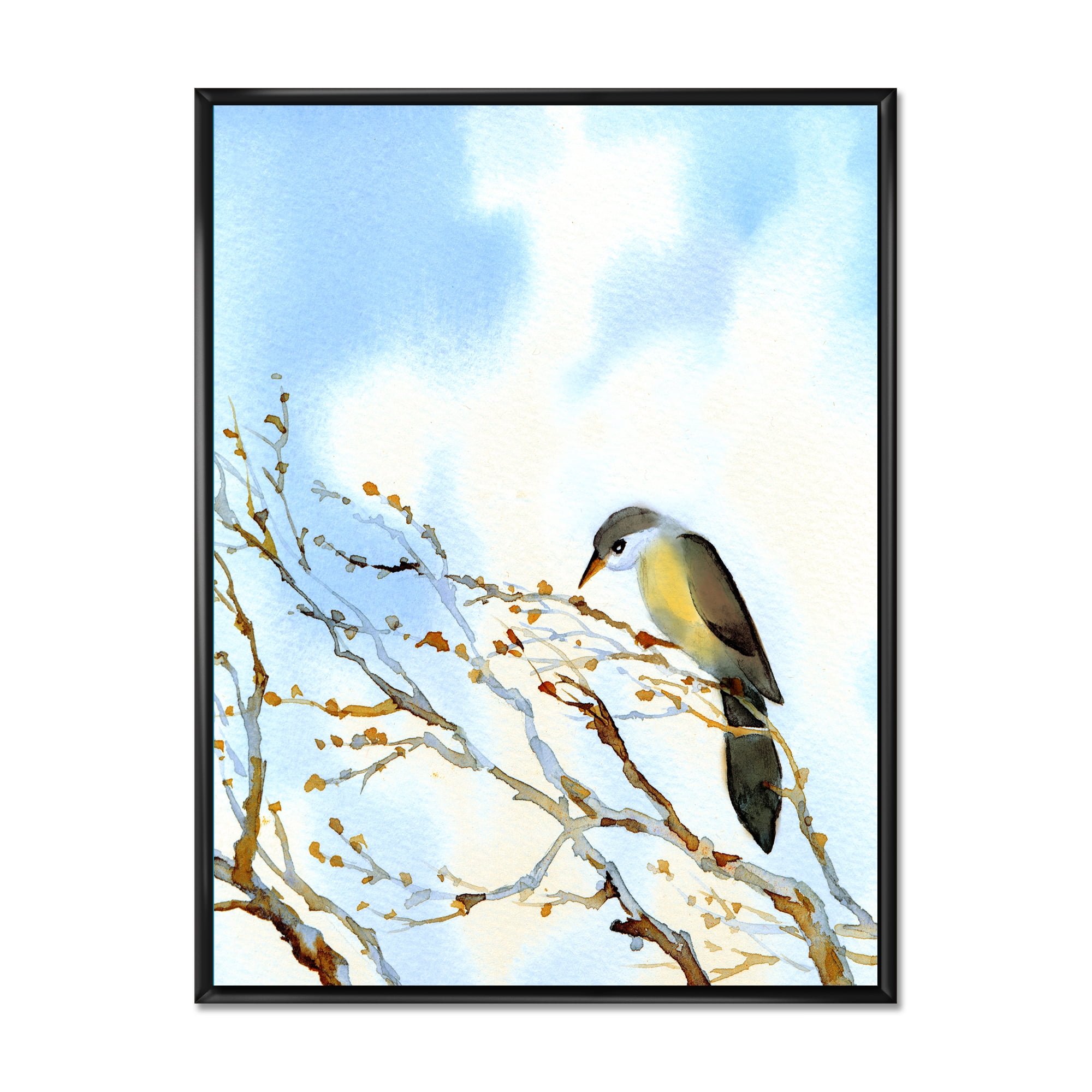 Designart 'Old Bird Sitting On Tree' Traditional Framed Canvas Wall Art Print