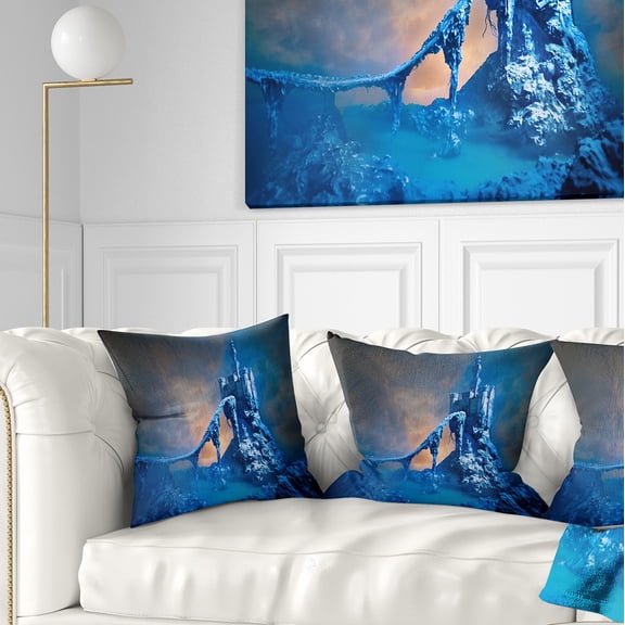 Designart Old Blue Castle - Contemporary Throw Pillow - 18x18