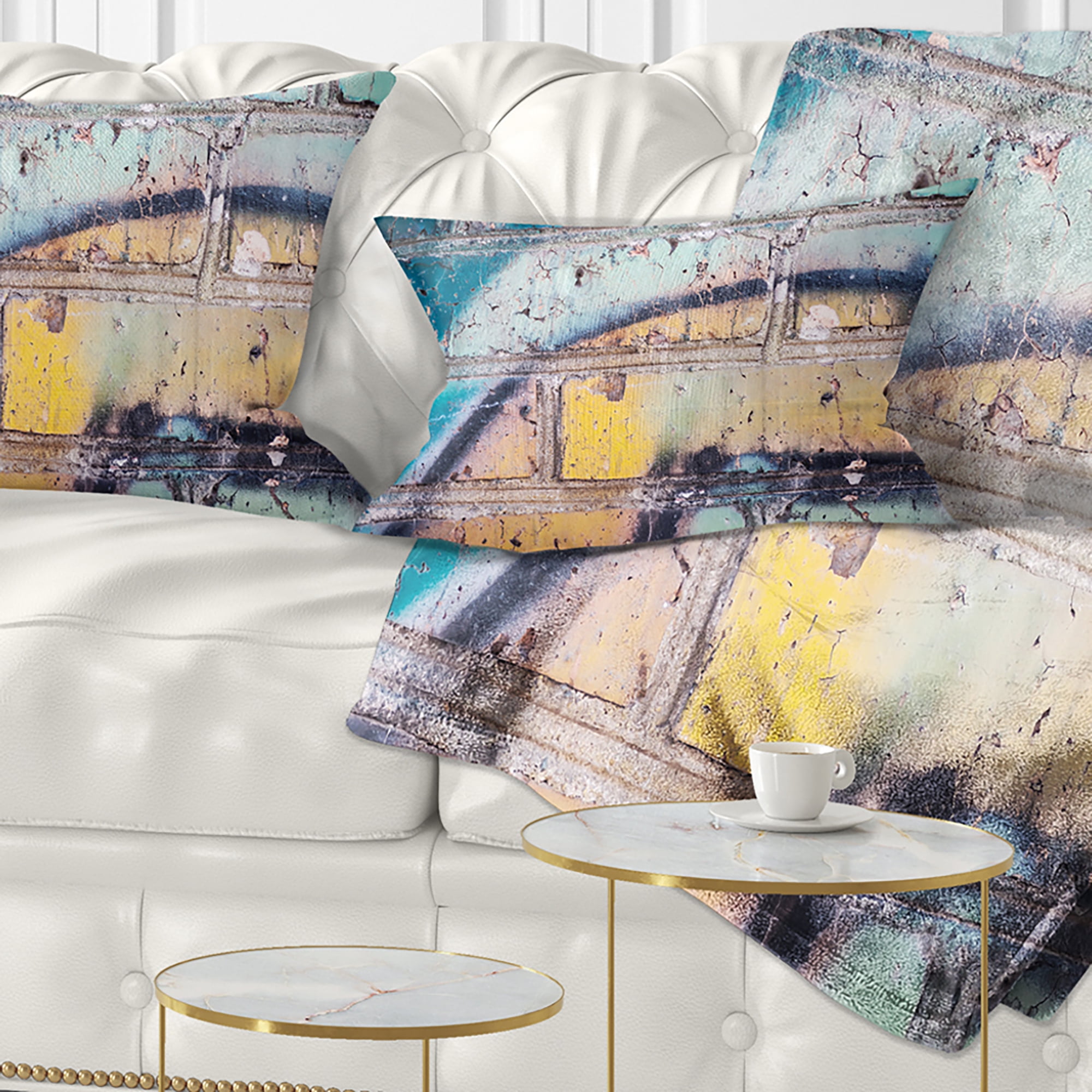 Designart Old Brick Graffiti - Street Art Throw Pillow - 12x20