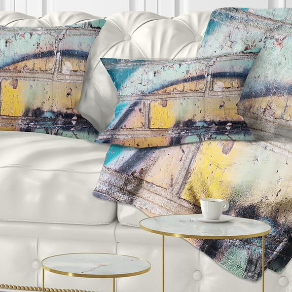 Designart Old Brick Graffiti - Street Art Throw Pillow - 12x20
