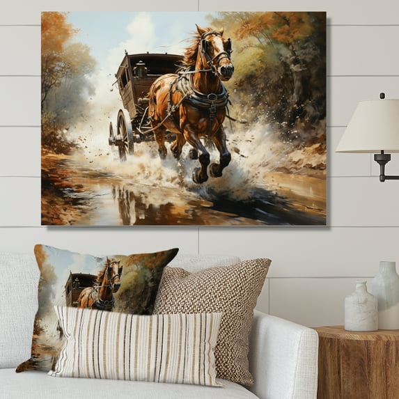 Designart "Old Cart Cart In Flow I" Animals Wall Art Living Room