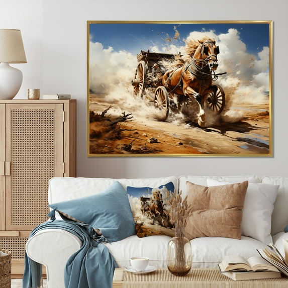 Designart "Old Cart Cart In Flow II" Animals Floater Framed Canvas Wall Art