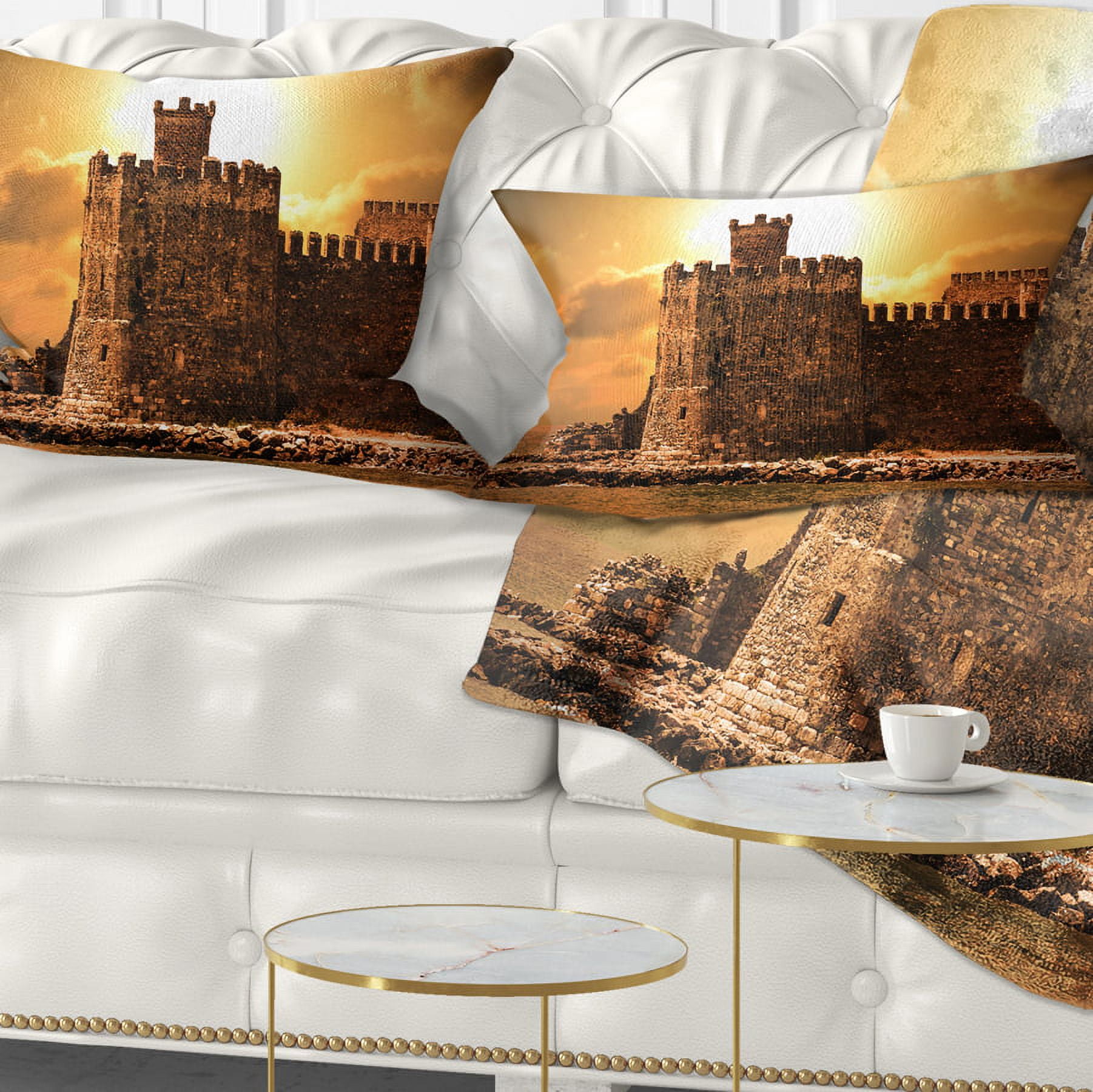 Designart Old Castle at Sunset - Landscape Printed Throw Pillow - 12x20