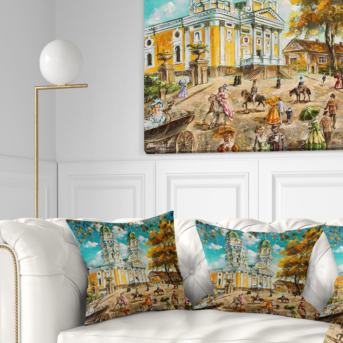 Designart Old Church - Landscape Printed Throw Pillow - 18x18
