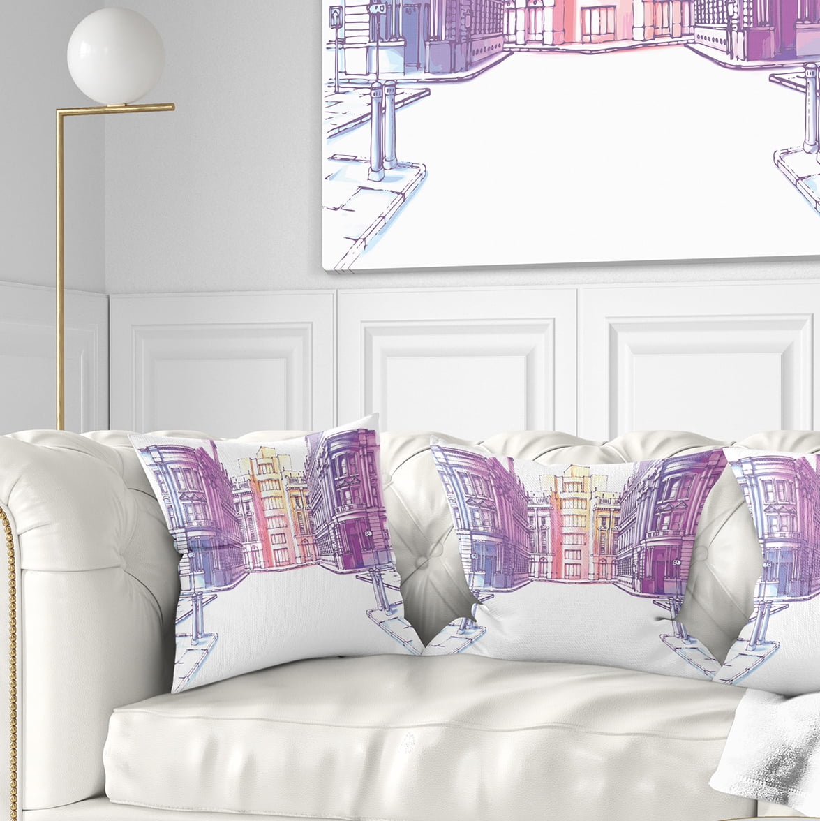 Designart Old City Street - Cityscape Painting Throw Pillow - 16x16