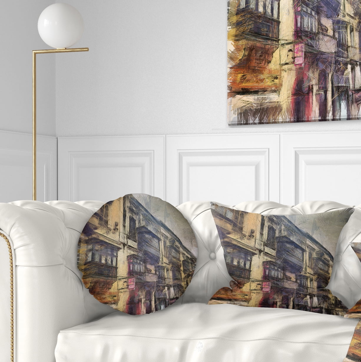 Designart Old City Street Watercolor Painting - Cityscape Throw Pillow - 12x20