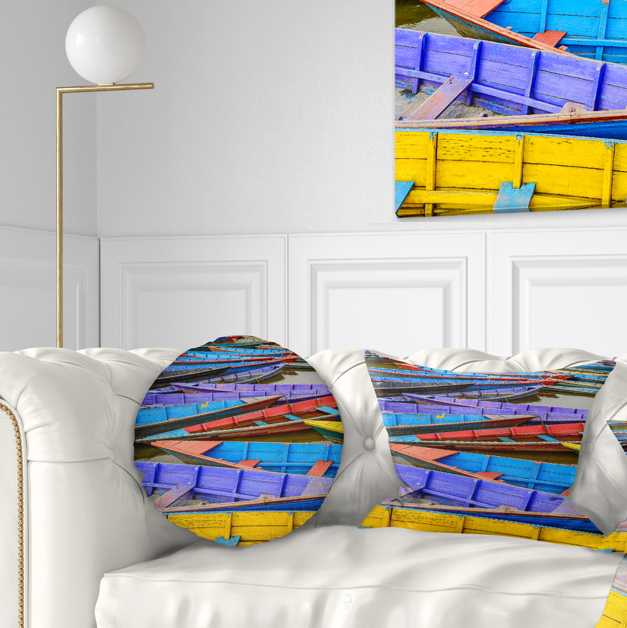 Designart Old Colorful Sail Boats in the Lake - Boat Throw Pillow - 12x20