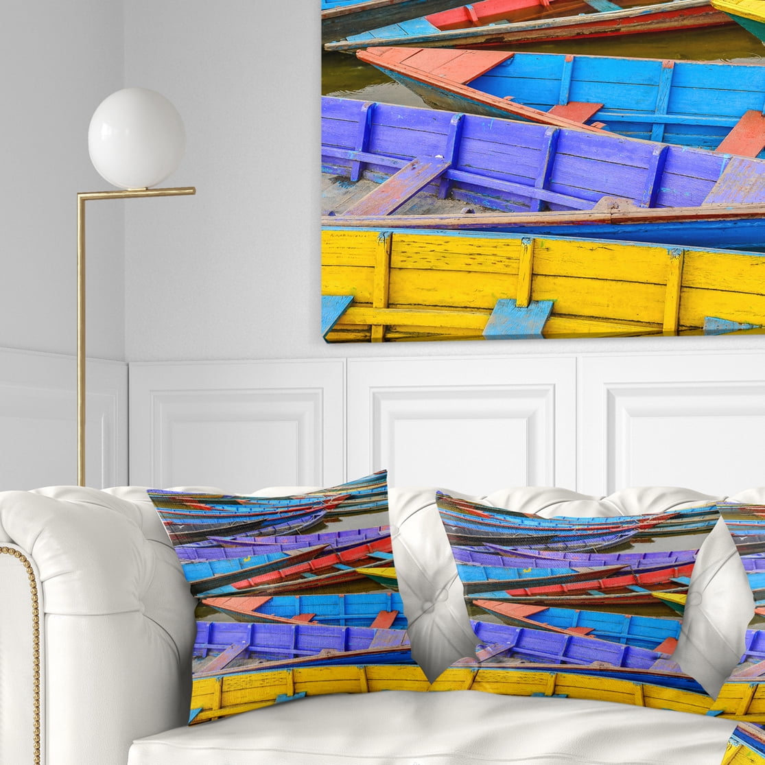 Designart Old Colorful Sail Boats in the Lake - Boat Throw Pillow - 18x18