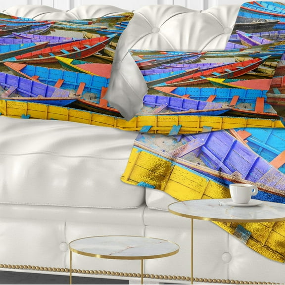 Designart Old Colorful Sailboats in Lake - Boat Throw Pillow - 12x20