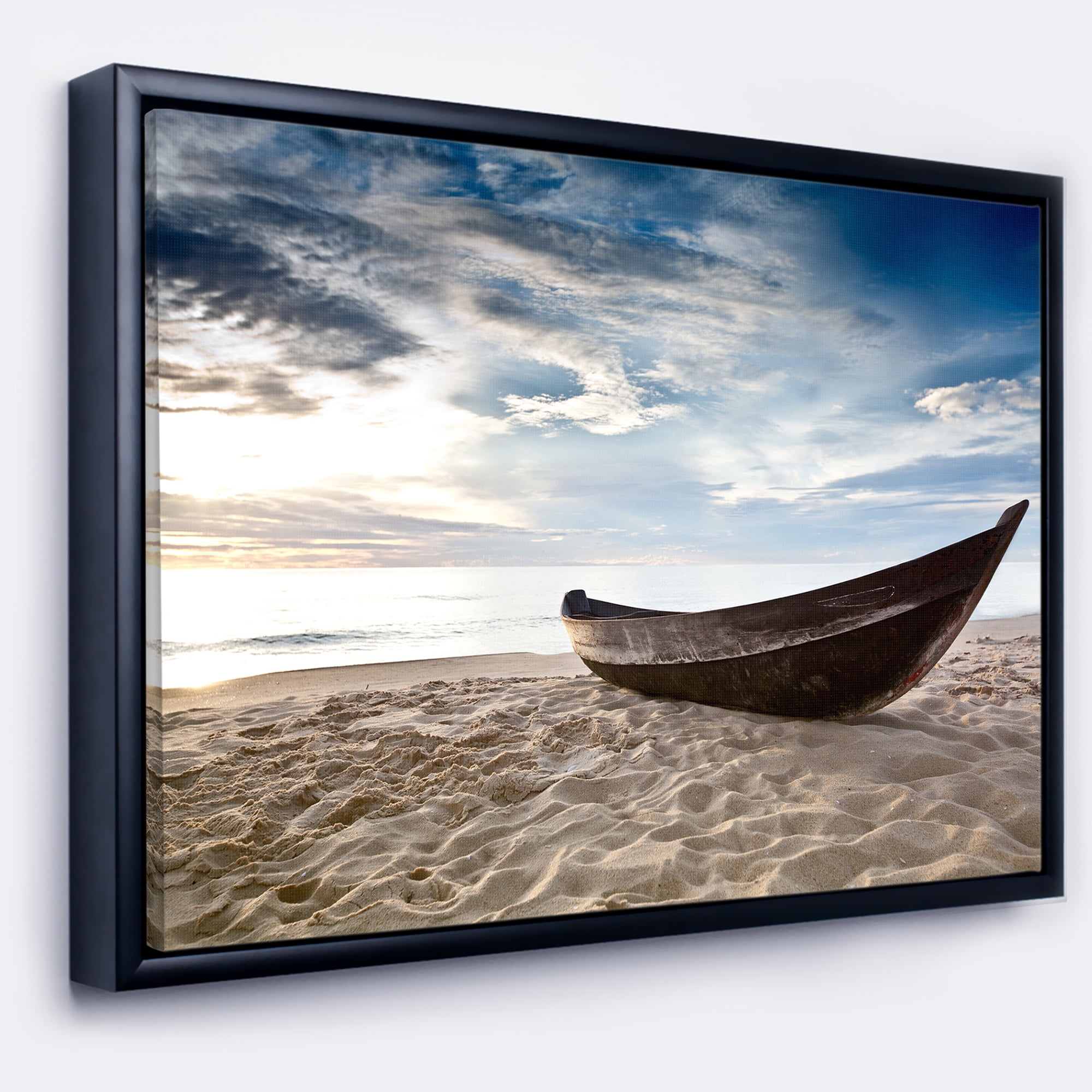 Designart ' Old Fisherman Boat ' Seashore Photography Framed Canvas Art Print