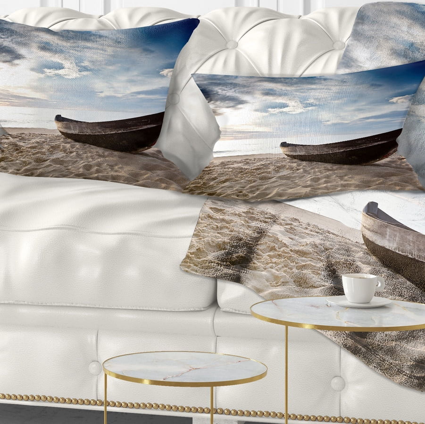 Designart Old Fisherman Boat - Seashore Photography Throw Pillow - 12x20
