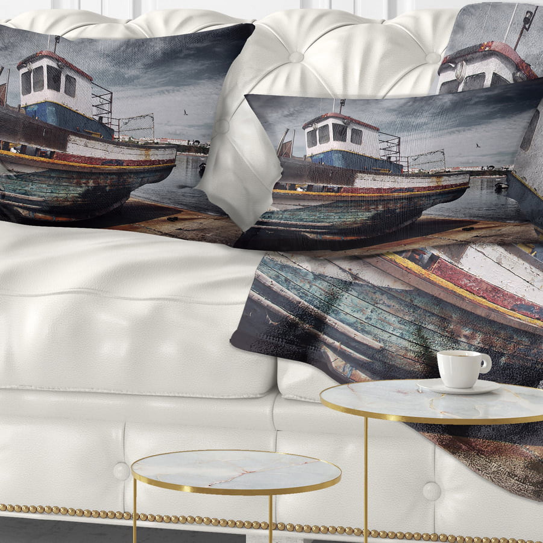 Designart Old Fishing Boat - Boat Throw Pillow - 12x20