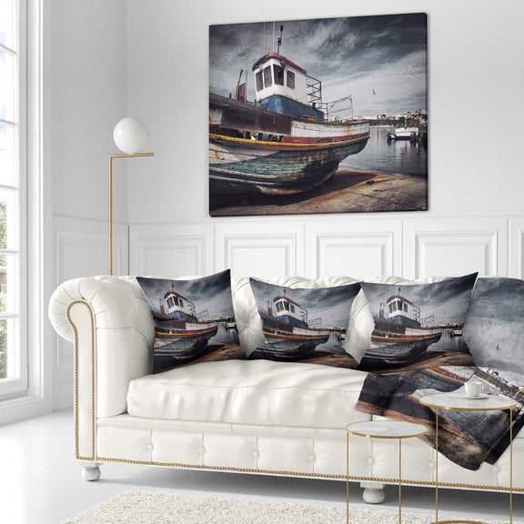 Designart Old Fishing Boat - Boat Throw Pillow - 18x18