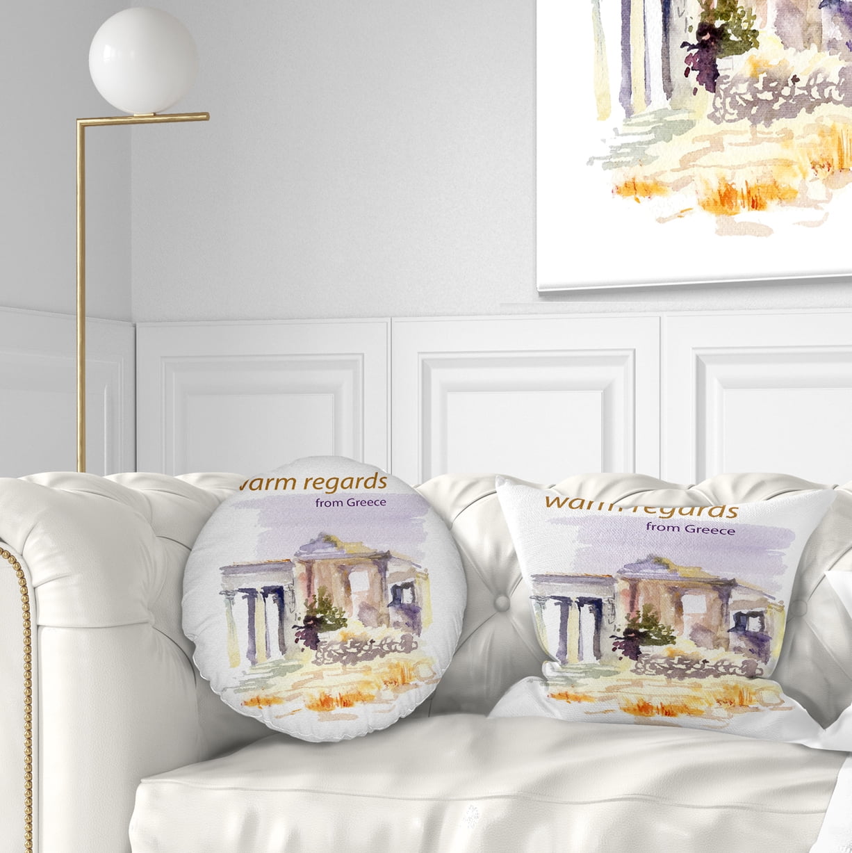 Designart Old Greece Vector Illustration - Cityscape Painting Throw Pillow - 12x20
