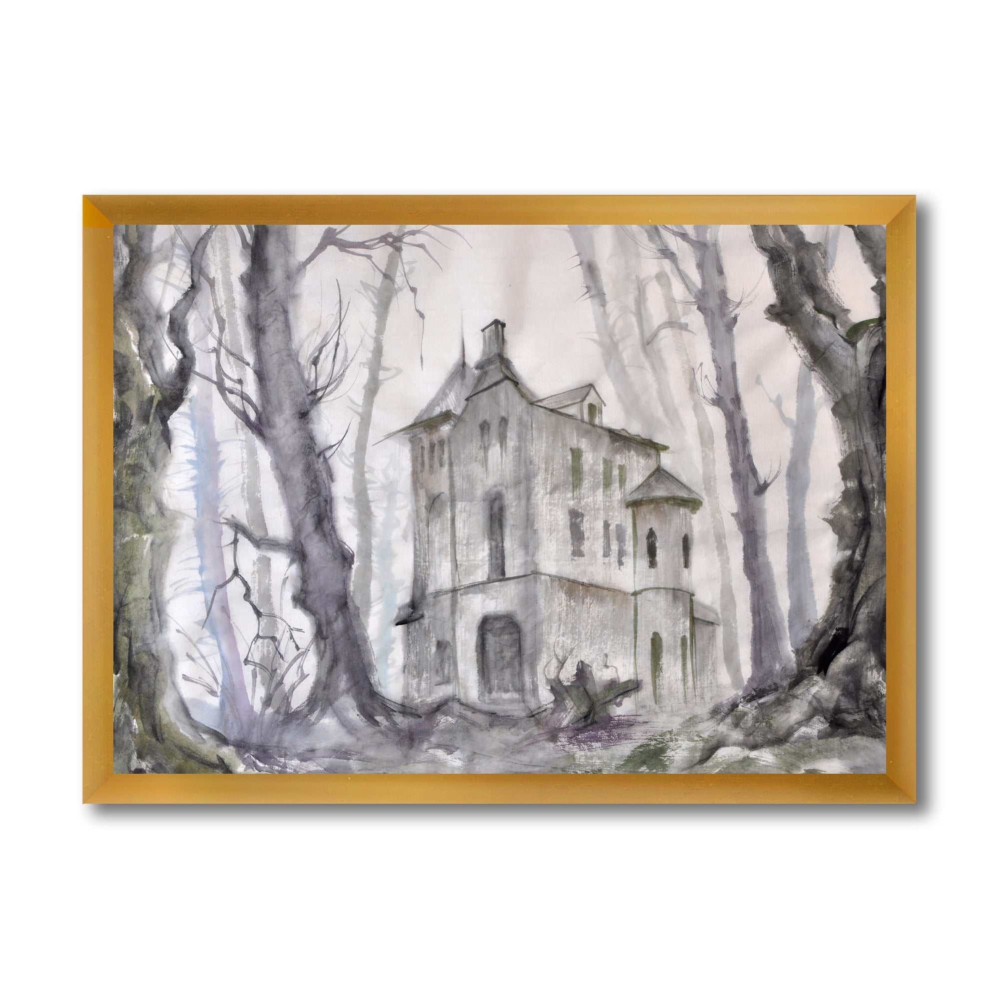 Designart 'Old Haunted Castle In The Woods' Traditional Framed Art Print