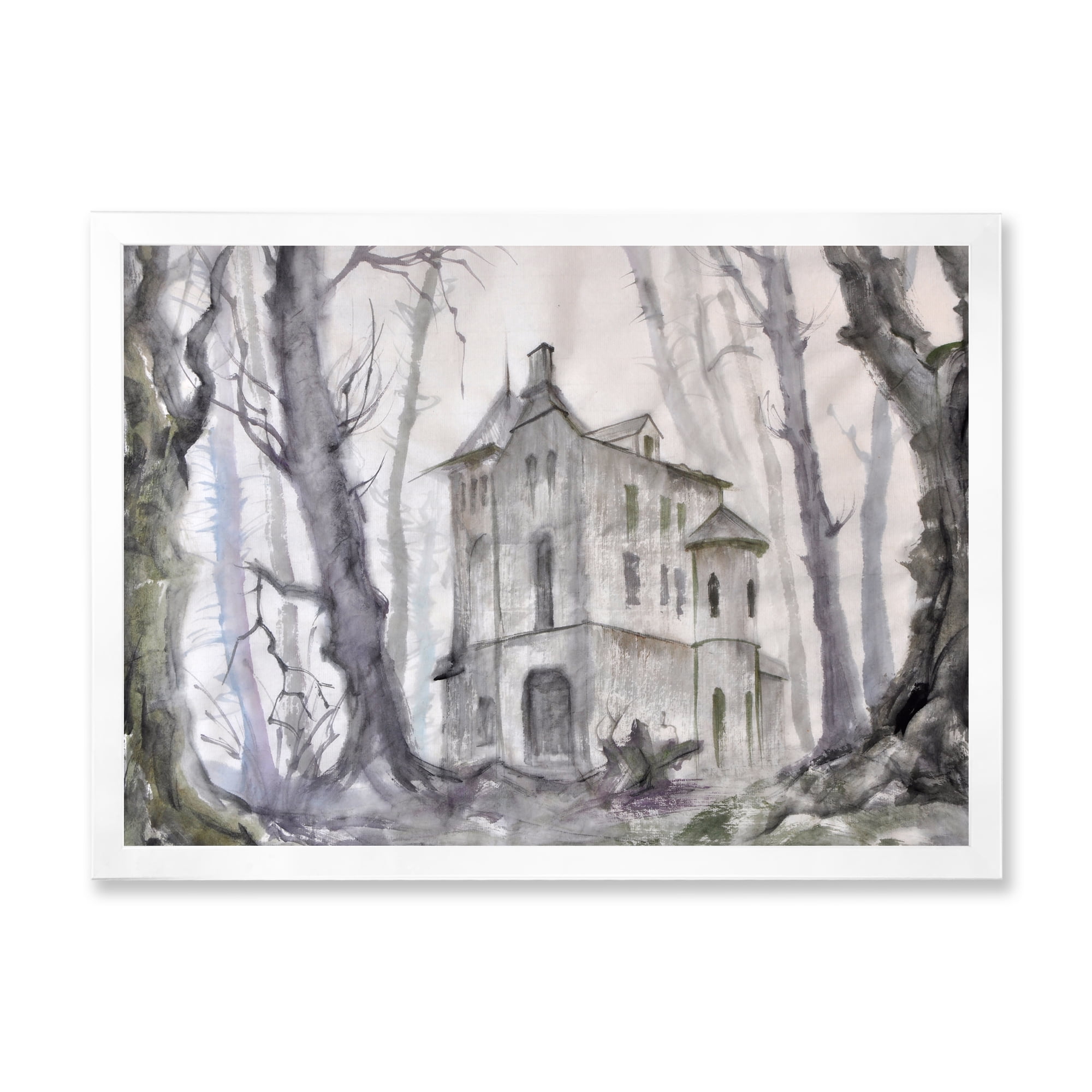 Designart 'Old Haunted Castle In The Woods' Traditional Framed Art Print
