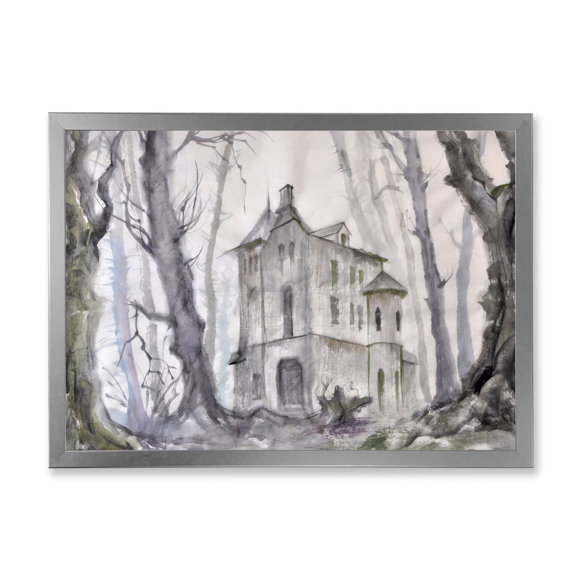 Designart 'Old Haunted Castle In The Woods' Traditional Framed Art Print
