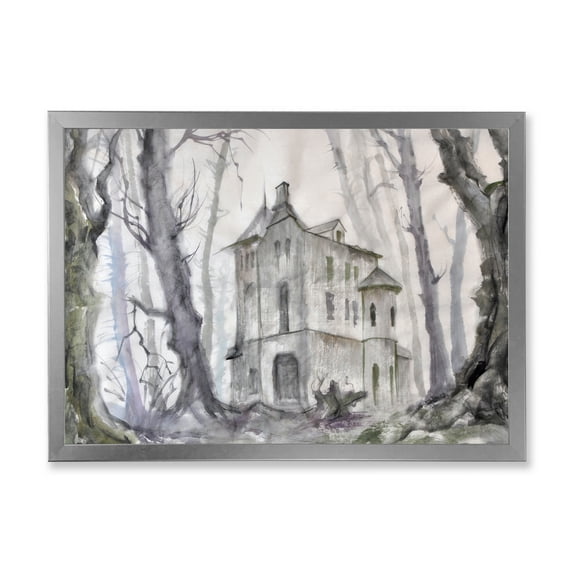 Designart 'Old Haunted Castle In The Woods' Traditional Framed Art Print