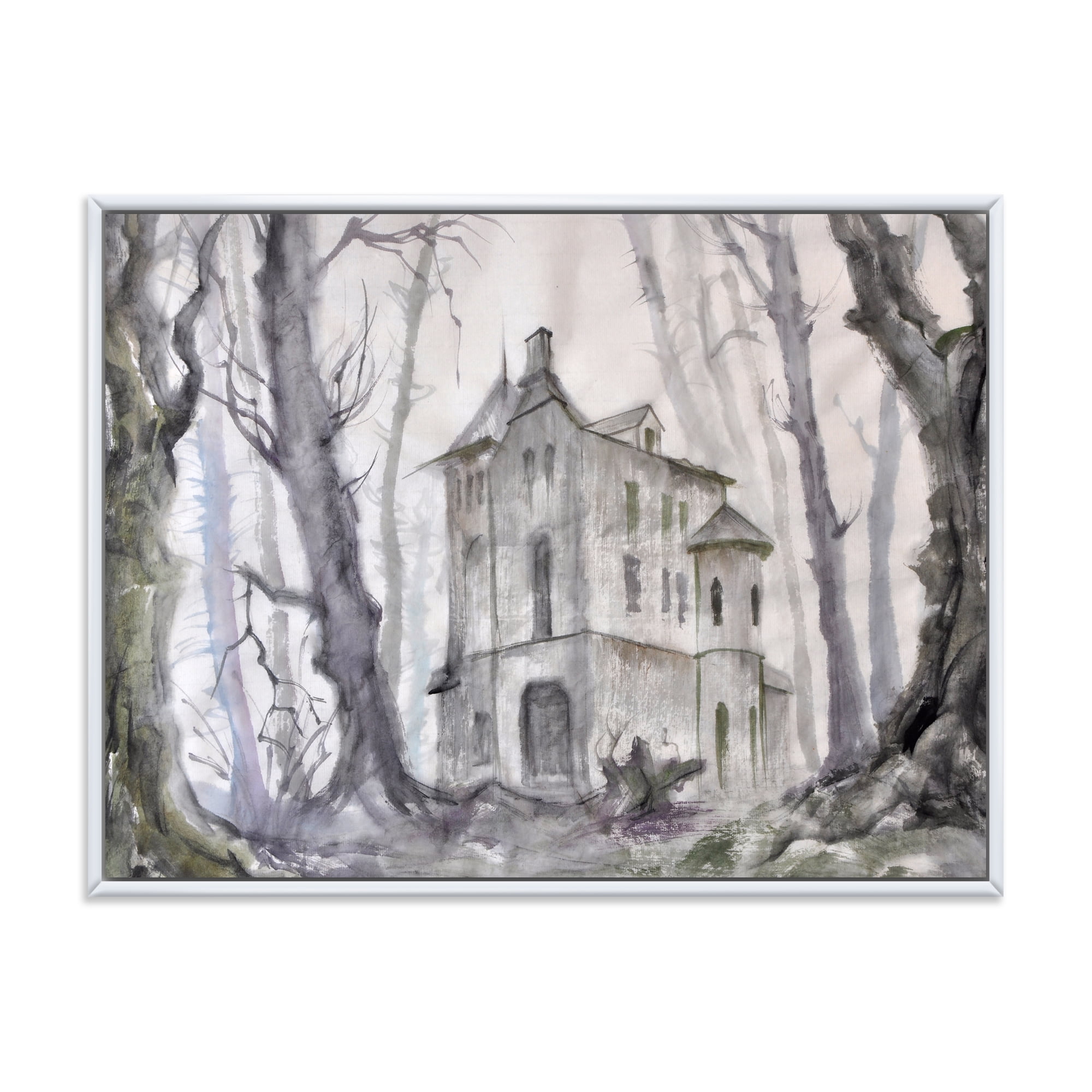 Designart 'Old Haunted Castle In The Woods' Traditional Framed Canvas Wall Art Print