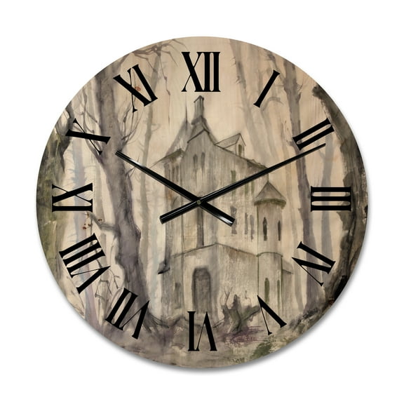 Designart 'Old Haunted Castle In The Woods' Traditional Wood Wall Clock