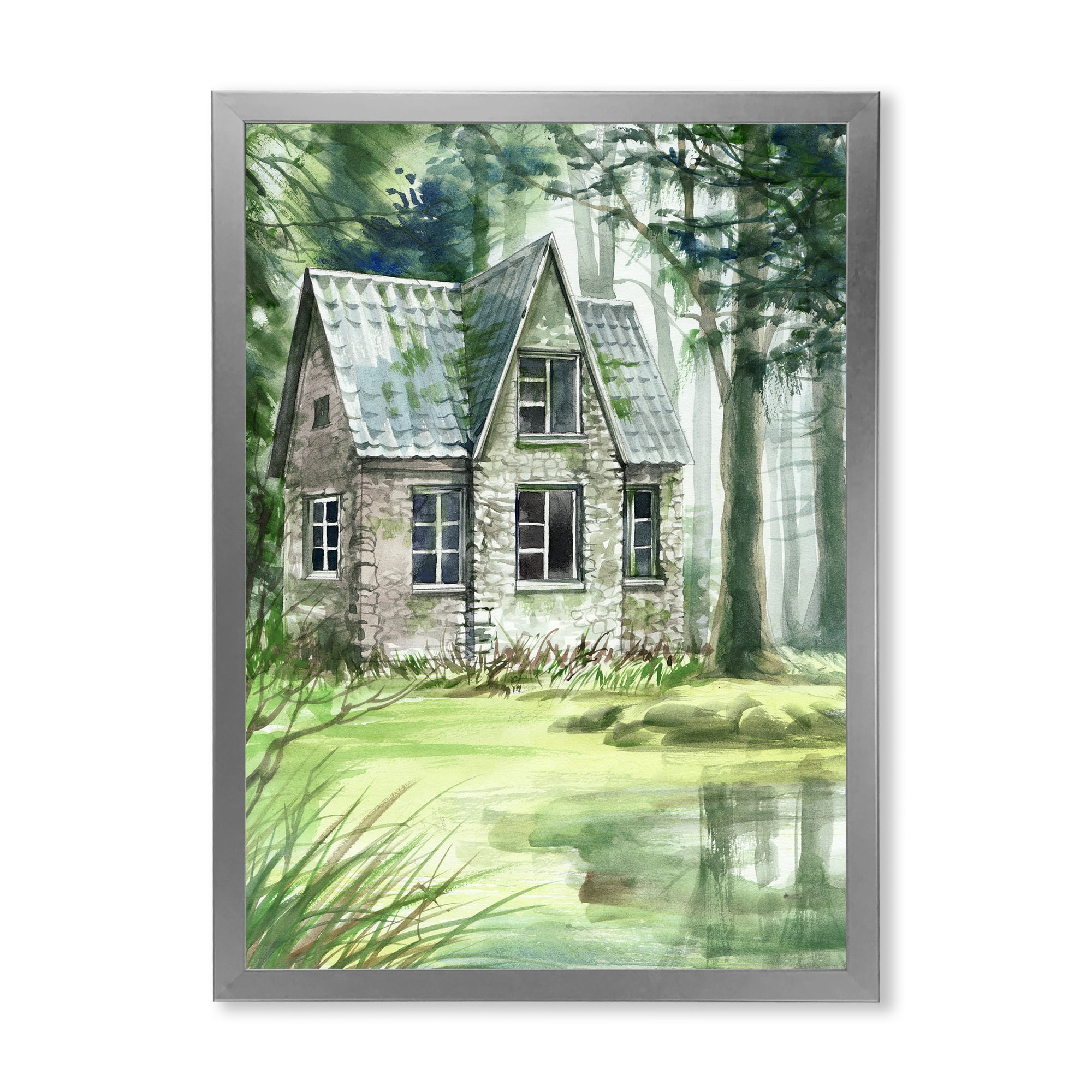 Designart 'Old Haunted House In The Pine Forest' Lake House Framed Art Print