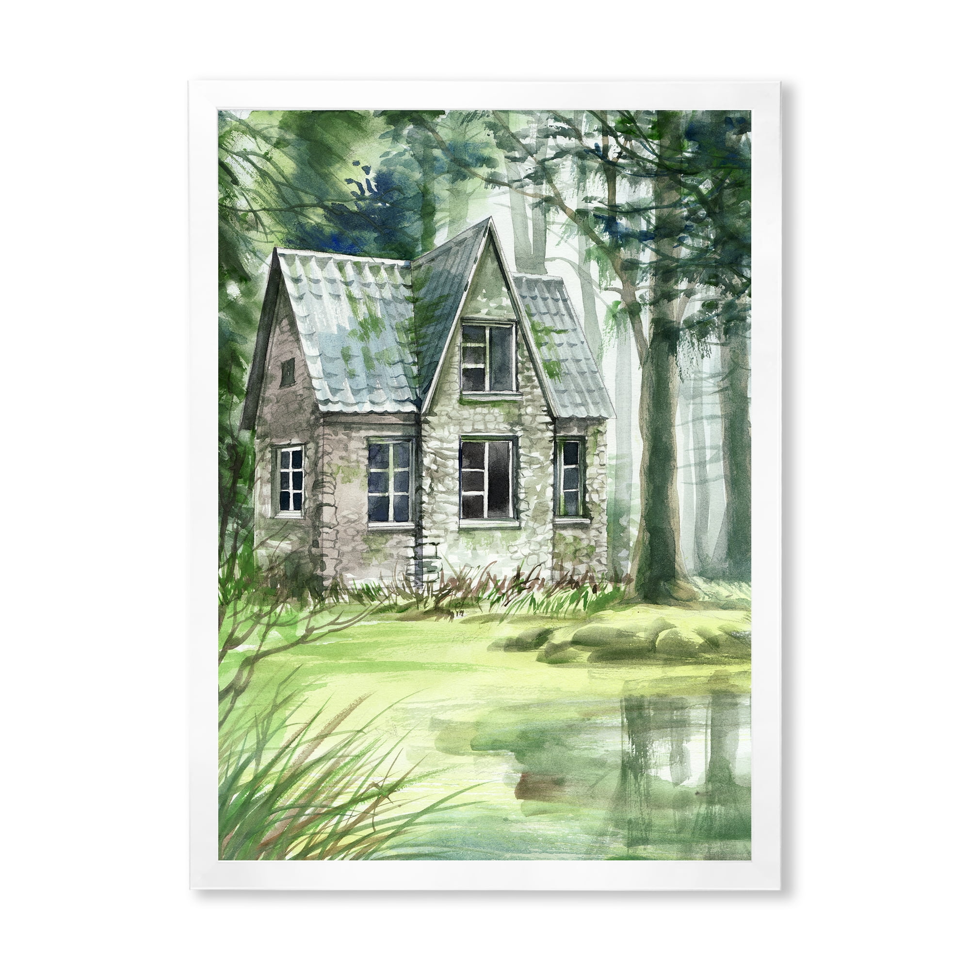 Designart 'Old Haunted House In The Pine Forest' Lake House Framed Art Print