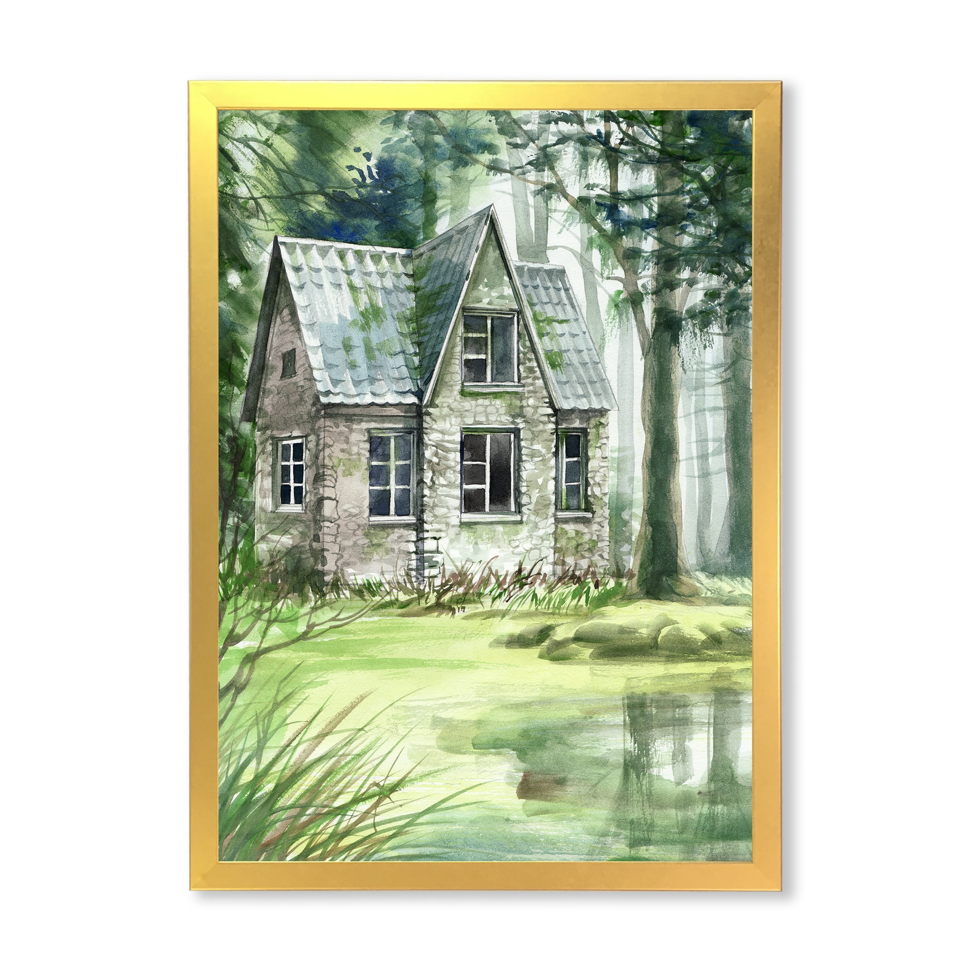 Designart 'Old Haunted House In The Pine Forest' Lake House Framed Art Print