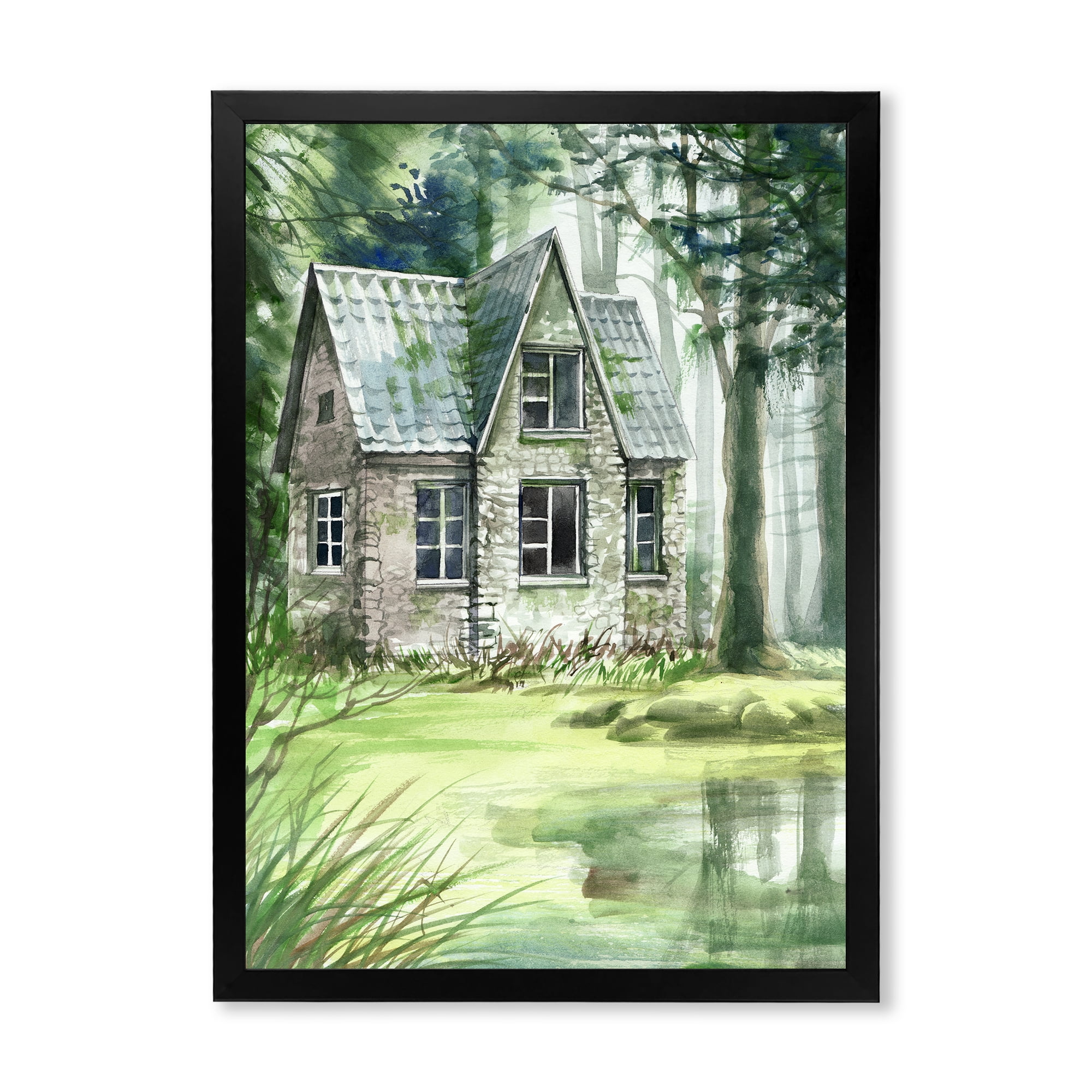 Designart 'Old Haunted House In The Pine Forest' Lake House Framed Art Print