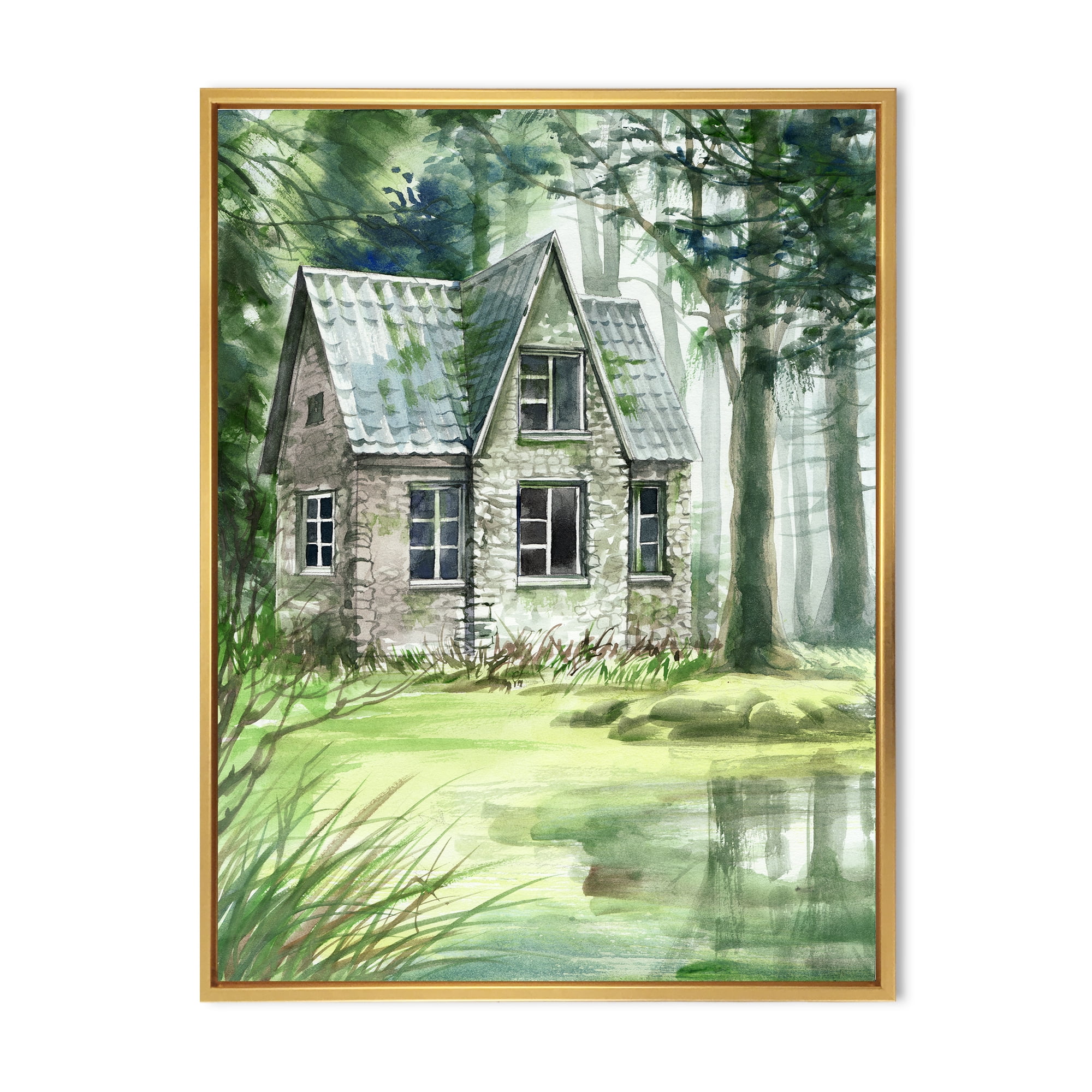 Designart 'Old Haunted House In The Pine Forest' Lake House Framed Canvas Wall Art Print